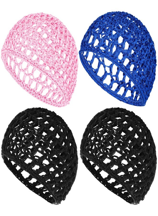 WLLHYF 4 Pack Hair Nets Cap Crochet Knit Snood Bonnets Sleeping Hairnet Fitted Hair Cover Wrap Comfortable Haircare Wave Cap for Women Keep Curls (2 Black, 1 Blue, 1 Pink) - Image 1