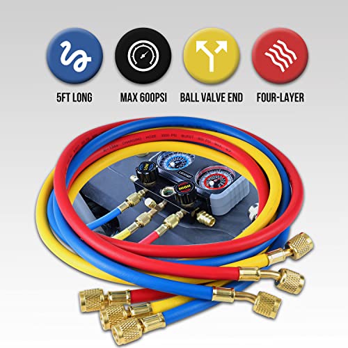 Lichamp مجموعة عدادات ليتشامب AC R1234YF R134A، عداد مانيفولد للسيارات متوافق مع المبردات R1234YF R134A و R404A، يعمل على شحن وتفريغ فريون السيارة - Image 5