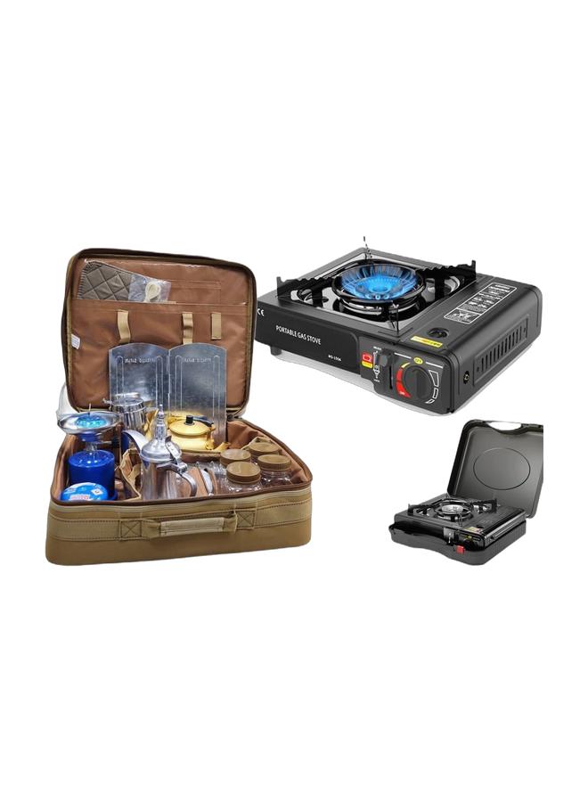 Cady One A complete tea and coffee bag, a picnic bag with an accessories set for trips and camping & Portable gas stove for trips and camping with an automatic ignition feature, lightweight and safe, equipped with a carrying bagBundle - Image 1