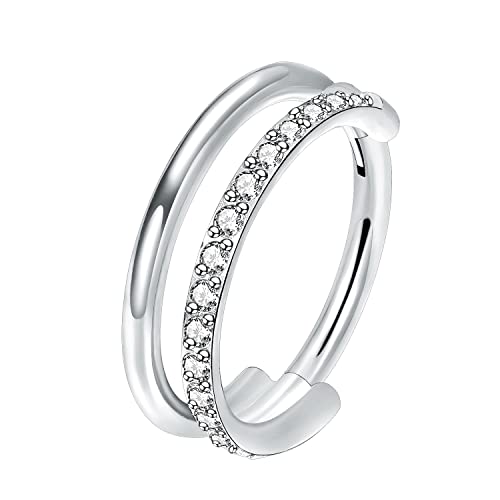 VOJO G23 Titanium 16G Cartilage Septum Hoop Piercing Jewelry Double Row Plated CZ Beads Conch Nose Rings Tragus for Women Men (12mm/0.472in, CZ Silver) - Image 1