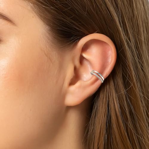 VOJO G23 Titanium 16G Cartilage Septum Hoop Piercing Jewelry Double Row Plated CZ Beads Conch Nose Rings Tragus for Women Men (12mm/0.472in, CZ Silver) - Image 3