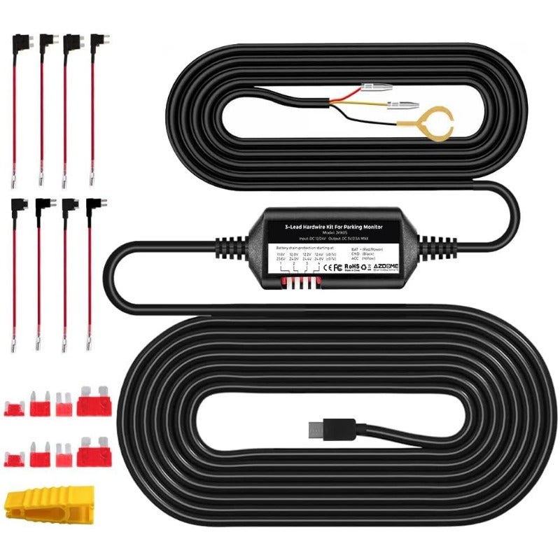 مجموعة أسلاك 3-وتد ACC مع منفذ USB Type-C لكاميرات M550 Max وM550 وM550 Pro وM300S وPG17 وGS63Pro، طول 12 قدمًا، مراقبة على مدار 24 ساعة، تحويل من 12 فولت - 24 فولت إلى 5 فولت 2.5 أمبير، حماية من انخفاض الجهد - Image 1