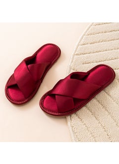 Generic Bridal Red Satin Slippers Set for Couples Wine red 