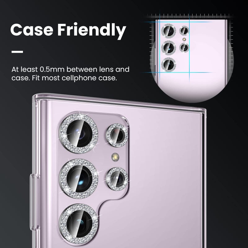 Tensea (3+2PCS for Samsung Galaxy S23 Ultra 5G Camera Lens Protector, 9H Tempered Glass Camera Cover Screen Protector Metal Individual Ring [Installation Tray][Removal tool][Case Friendly]- Glitter - Image 4