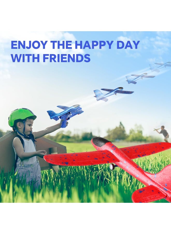 Foam Glider Airplane Kit with Launcher Gun, 2 DIY Flying Planes for Kids, Blue & Red - Image 1
