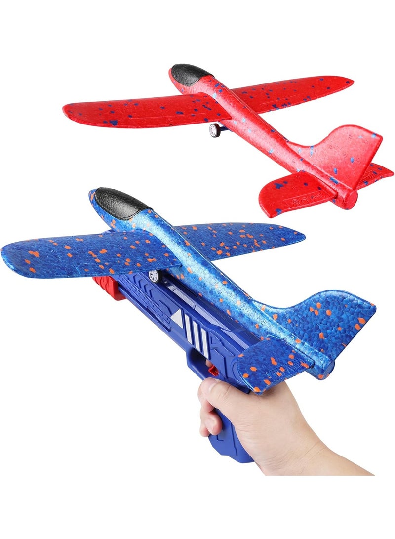 Foam Glider Airplane Kit with Launcher Gun, 2 DIY Flying Planes for Kids, Blue & Red - Image 4