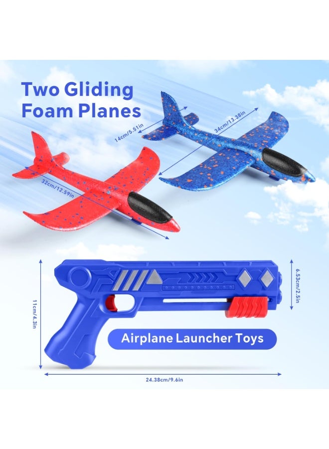 Foam Glider Airplane Kit with Launcher Gun, 2 DIY Flying Planes for Kids, Blue & Red - Image 2