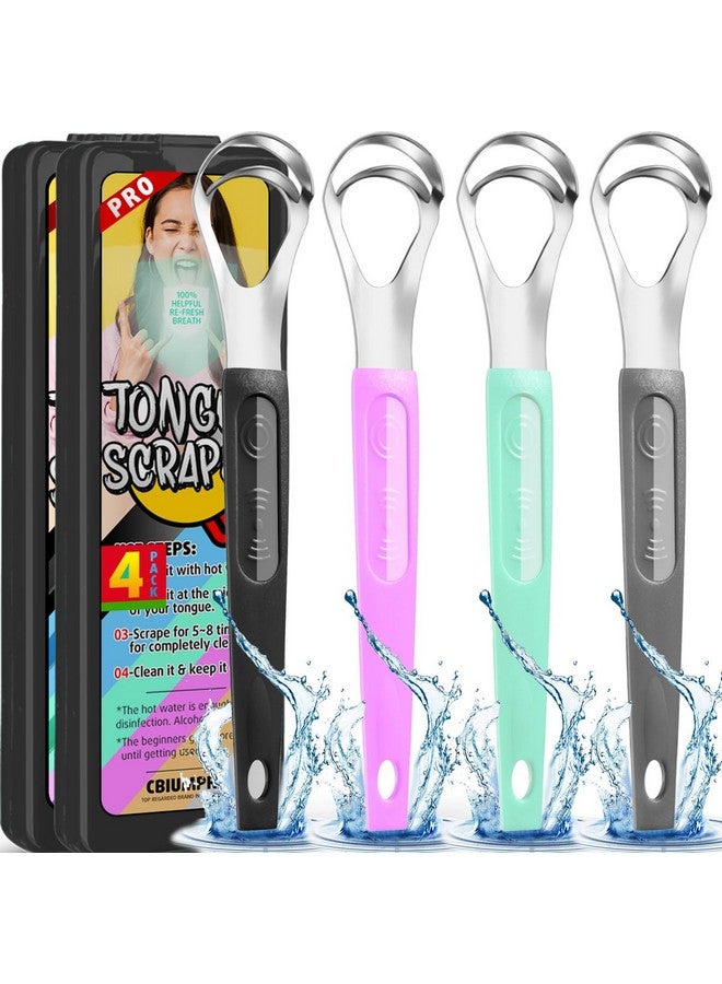 Cbiumpro 4-Pack Tongue Scraper, Metal Tongue Scraper for Adults & Kids, Durable Stainless Steel Tongue Scraper, Tongue Cleaner with Travel Case - Image 1
