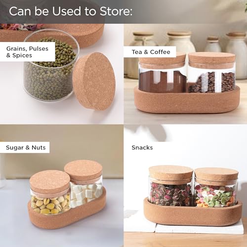 UMAI Borosilicate Jars With Cork Lids And A Cork Tray For Kitchen | Pack of 2 | 270ml | Airtight Glass Containers With Lid | Kitchen Containers Set | Multipurpose | Transparent | Organization | - Image 4