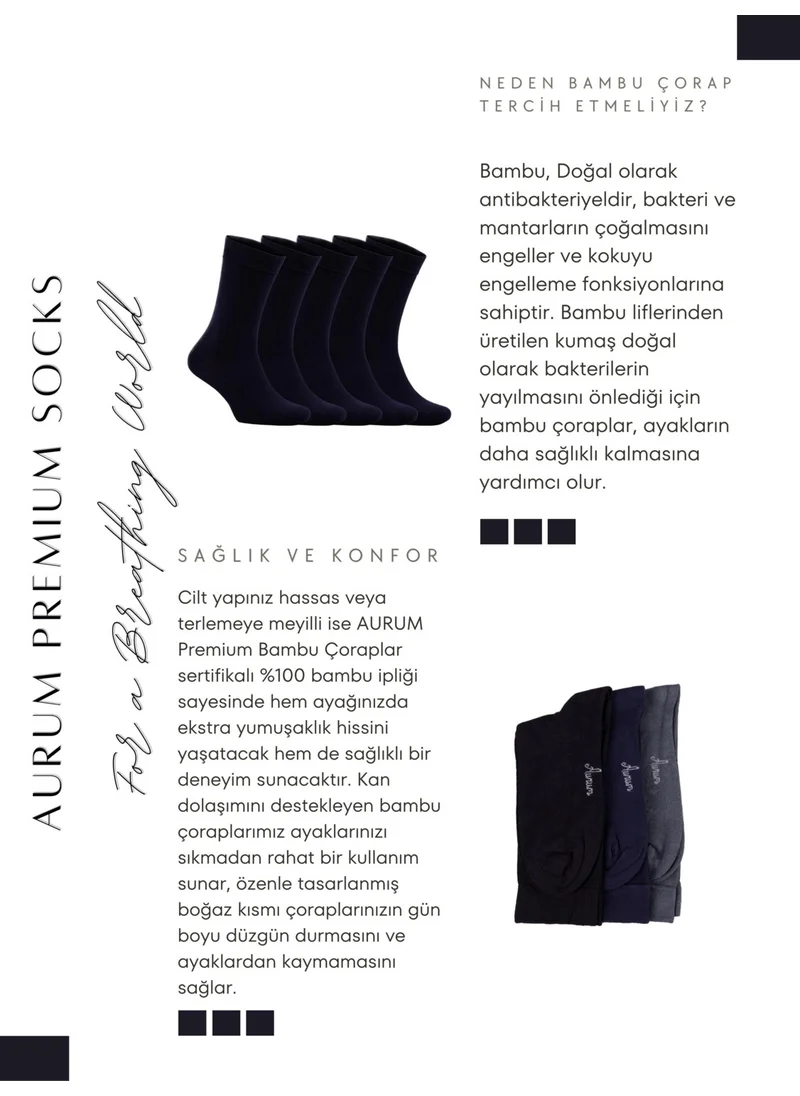 aurumé Men's 5-Piece Premium Bamboo Socks Seamless - Dark Navy Blue