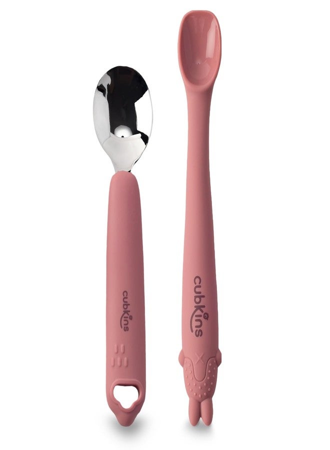 Cubkins Steel Head Spoon with Early Feeding Bendable Training Spoon for Feeding Baby | Non Toxic, Food Safe and BPA Free | Washable and Reusable (Raspberry) - Image 1