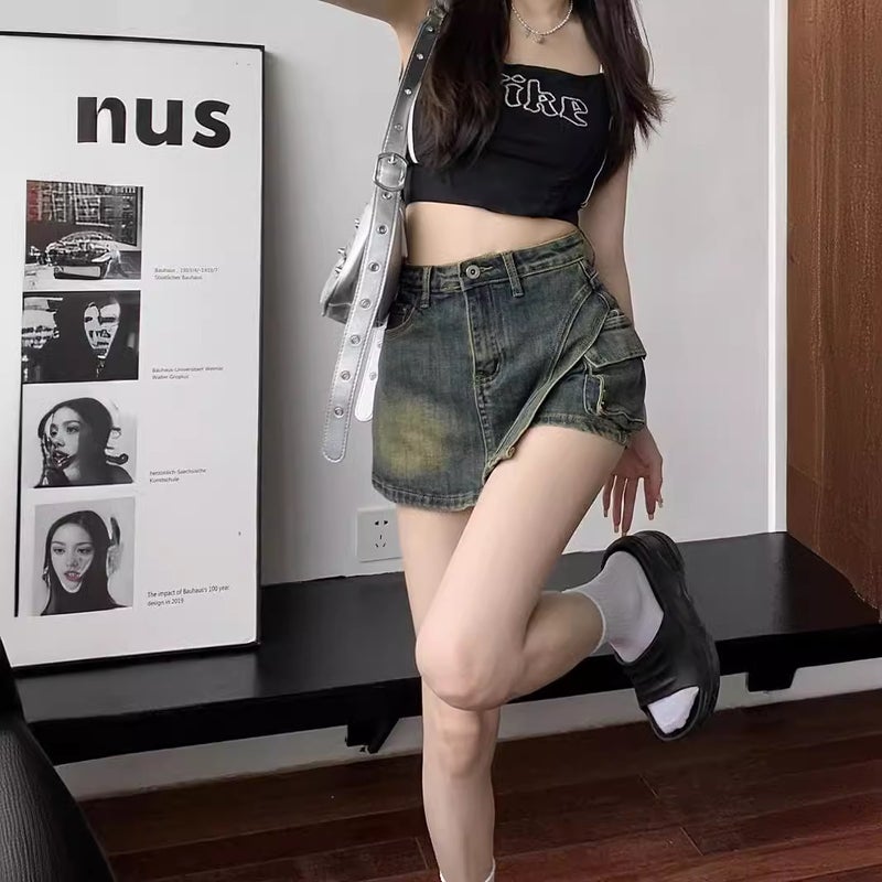 Irregular Denim Skirt Women'S Spring A- Line Skirt High Waist Skirt Hip Skirt Pants Skirt - Image 4