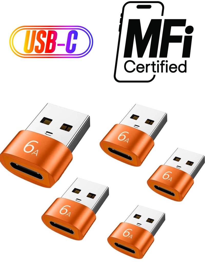 SYOSI High Speed 6A Type C Female to USB A Male OTG Adapter 5-Pack USB-C Charger Converter for Apple Watch Ultra 7 8 SE iPhone 11 12 13 14 Plus Pro Max iPad Air 4 5 Mini 6 Samsung Galaxy S23+ S22 - Image 1