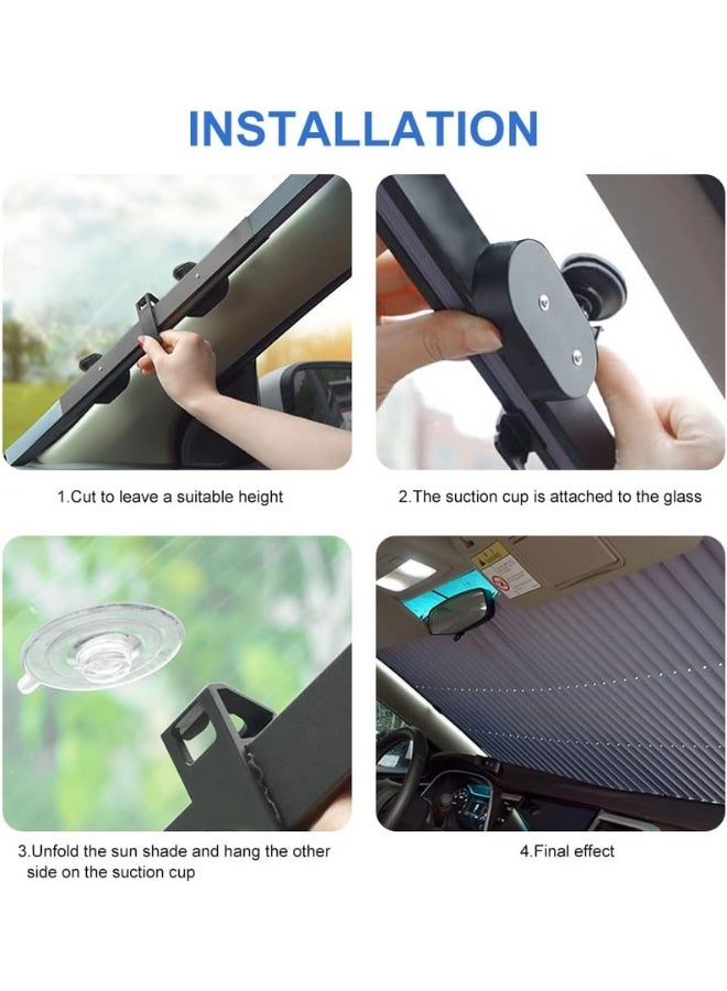 Generic Retractable Windshield Sun Shade for Car, Large Sun Visor Protector Blocks 99% UV Rays to Keep Your Vehicle Cool, Auto Sunshade Fits Front Window of Various Models with Suction Cups - Length: 46  - Image 5