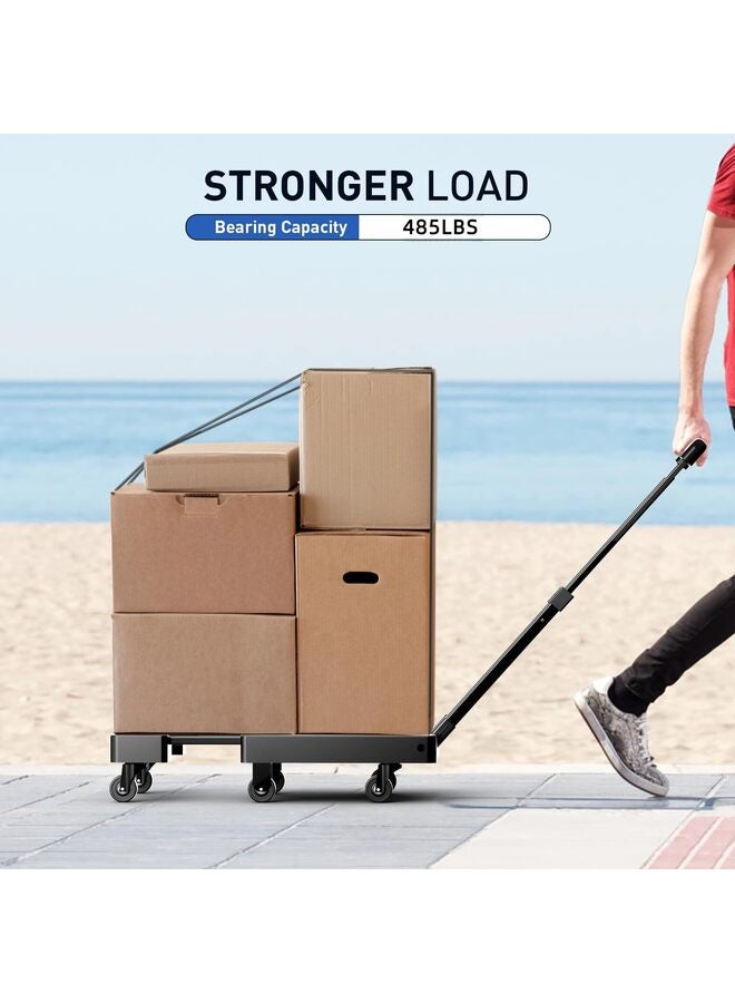 عربة يدوية قابلة للطي، عربة أمتعة شديدة التحمل 485 رطل، عربة منصة متعددة الاستخدامات مع 6 عجلات للأمتعة والسفر والانتقال والتسوق والاستخدام المكتبي، لون أسود - Image 3
