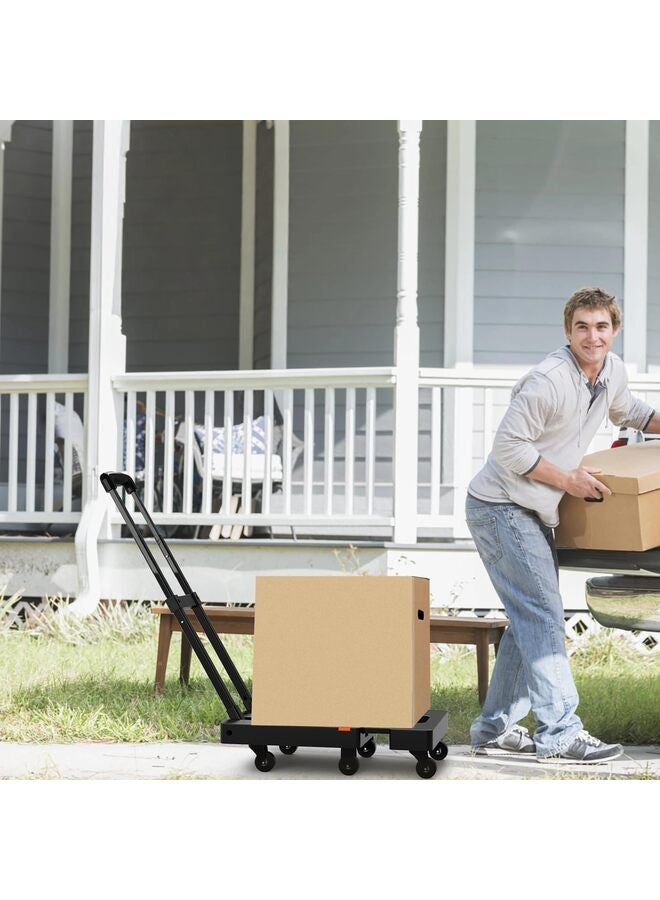 عربة يدوية قابلة للطي، عربة أمتعة شديدة التحمل 485 رطل، عربة منصة متعددة الاستخدامات مع 6 عجلات للأمتعة والسفر والانتقال والتسوق والاستخدام المكتبي، لون أسود - Image 5