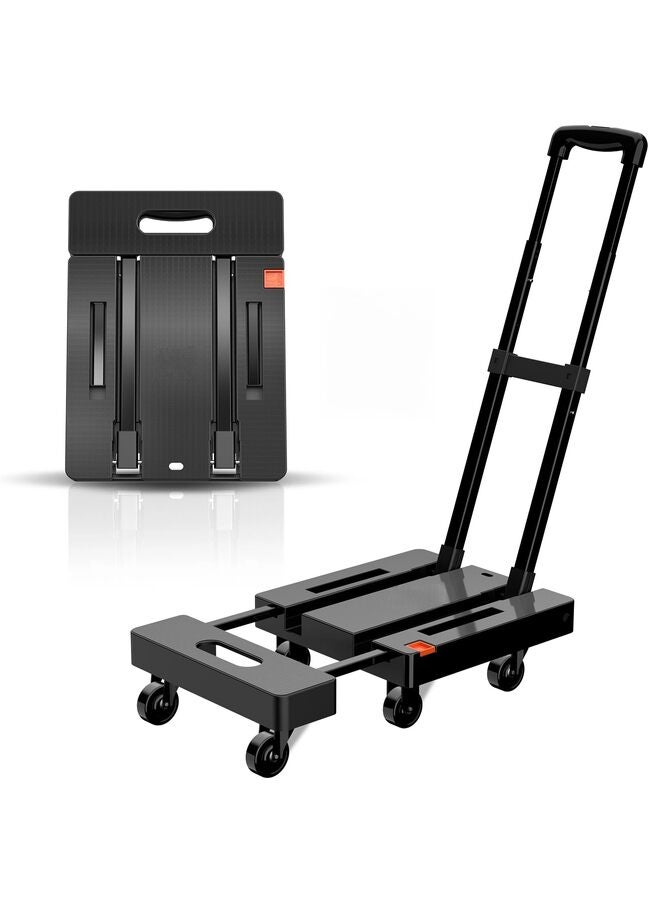 عربة يدوية قابلة للطي، عربة أمتعة شديدة التحمل 485 رطل، عربة منصة متعددة الاستخدامات مع 6 عجلات للأمتعة والسفر والانتقال والتسوق والاستخدام المكتبي، لون أسود - Image 1
