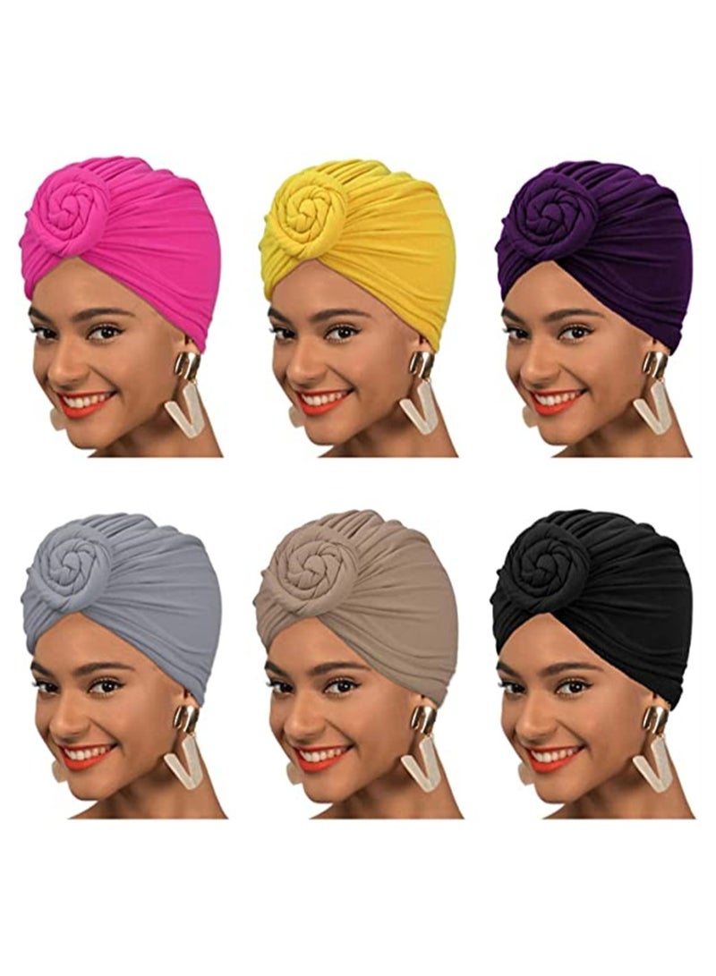 6 Pcs Pre Tied Knot Head Wraps for Women, Soft Pleated Turban Scarf Shawl, Stylish African Hair Accessories for Everyday & Special Occasions - Image 1