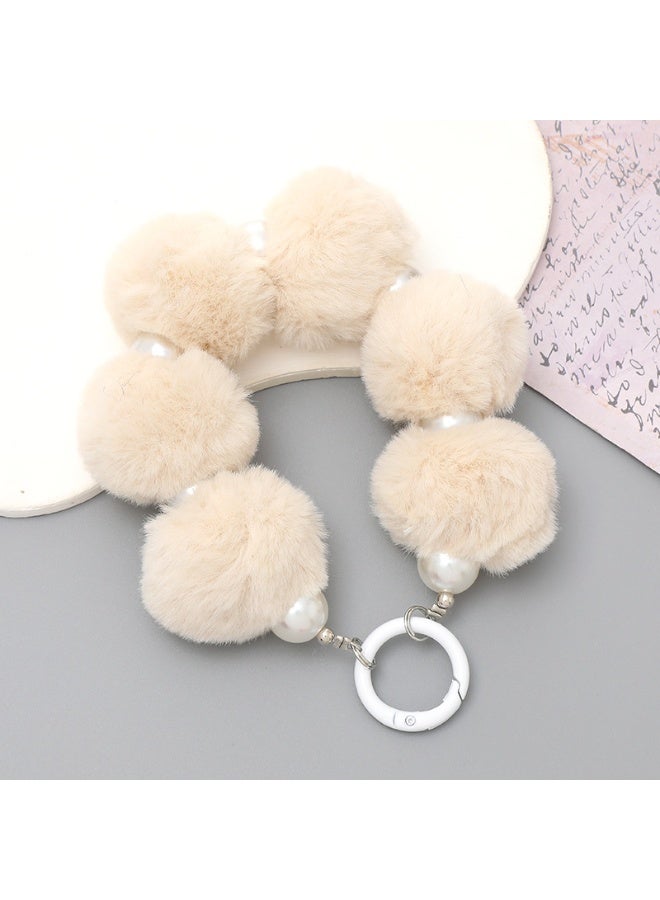 NIBEMINENT Beaded Phone Lanyard, Anti Lost Removable Wrist Strap, Soft Round Ball Bracelet Pendant, Phone Keychain Lanyard,K2442/Off White