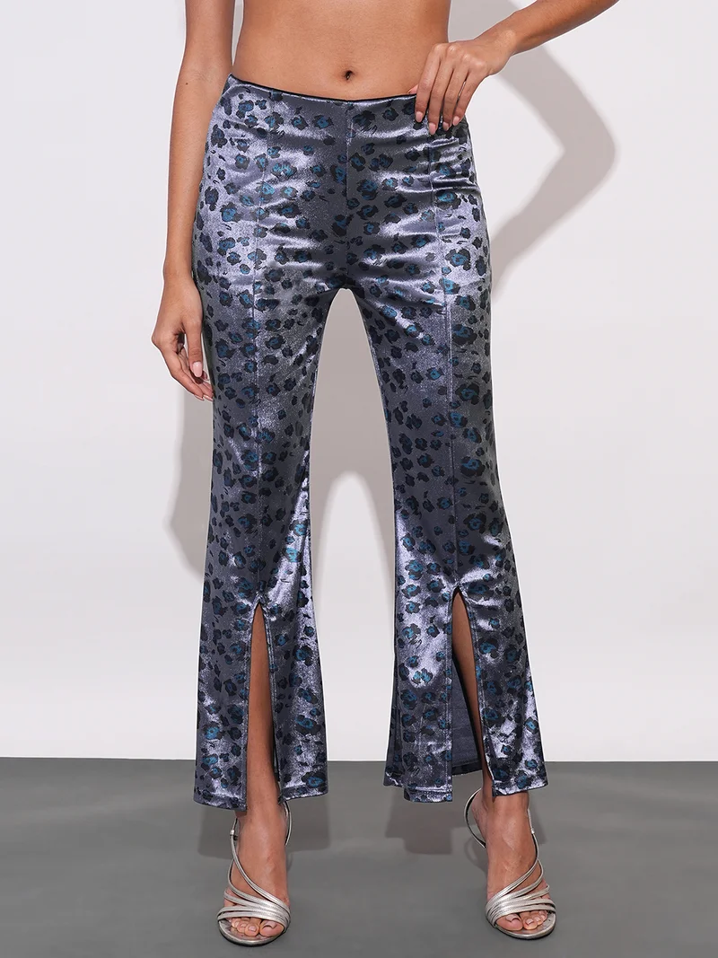 جلو باص بنطلون جلوبس نسائي رمادي بطبعة تجريدية بقصة واسعة