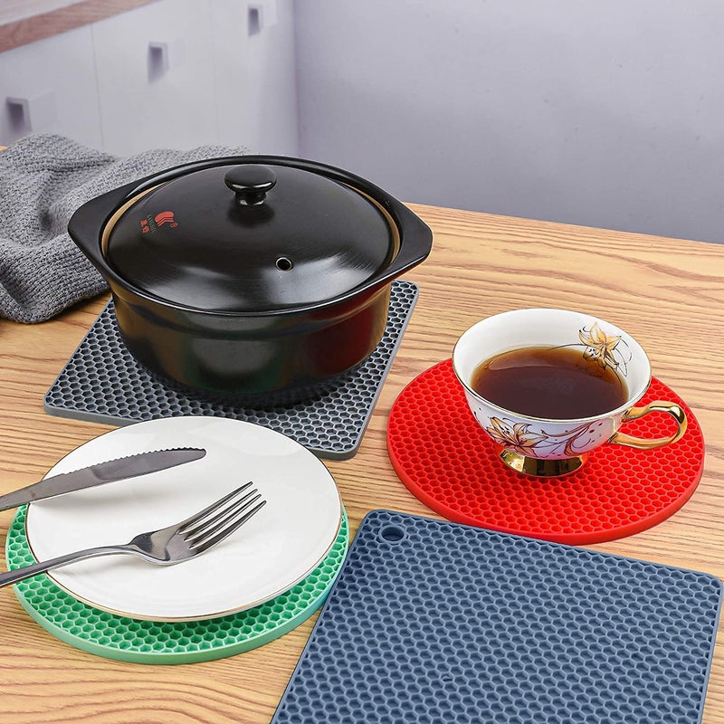 P-Plus International Silicone Trivet Mats | Hot Pot Holders | Drying Mat. Our potholders Kitchen Tools is Heat Resistant to 440°F, Non-Slip, Durable, Flexible Easy to wash (Pack of 4 Multi) - Image 5