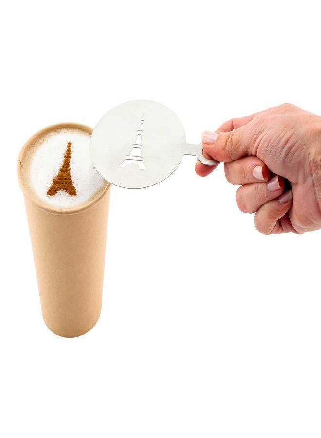 Restaurantware Restpresso 4.75 Inch Latte Stencil, 1 Eiffel Tower Coffee Stencil - Coffee Art Template, Decorate Cupcakes, Cakes, or Cookies, Stainless Steel Cappuccino Stencil, Heat-Resistant - Image 1