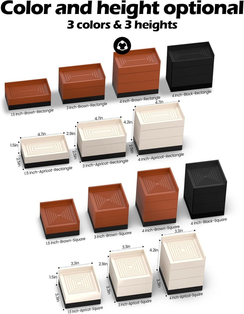 Tclouda Furniture Risers, Bed/Sofa/Desk/Table/Chair Leg/Fridge Lifts to 1.5, 3 and 4 in, Square Adjustable Risers Blocks for Extenders, Heavy Duty Supports Up to 1300 Lbs, 3 in-Brown-Square - Image 2