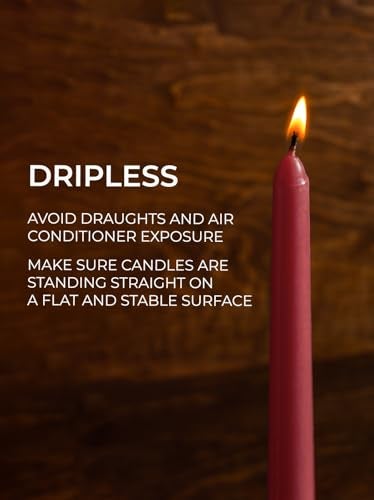 CANDWAX 10 inch Taper Candles Set of 4 - Dripless Tapered Candle and Unscented Candlesticks - Perfect for Dinner and Household – Burgundy Candles - Image 4