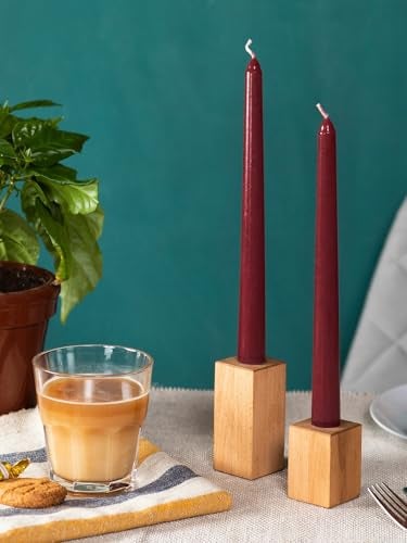 CANDWAX 10 inch Taper Candles Set of 4 - Dripless Tapered Candle and Unscented Candlesticks - Perfect for Dinner and Household – Burgundy Candles - Image 5