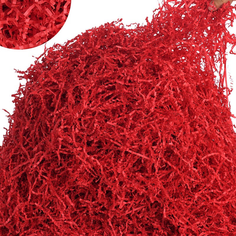 mxxkms 2.2 LB Red Crinkle Paper Filler - Premium Shredded Paper for Gift Baskets, Birthdays, Weddings & Christmas - Large Capacity Ample Fill for Packaging & Craft Projects - Image 1