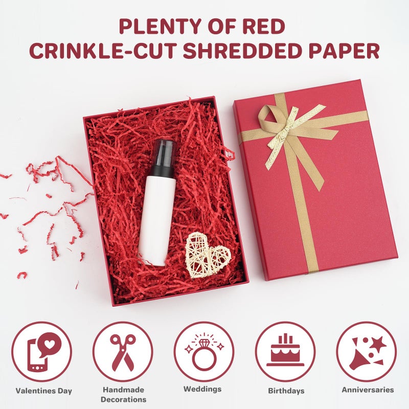 mxxkms 2.2 LB Red Crinkle Paper Filler - Premium Shredded Paper for Gift Baskets, Birthdays, Weddings & Christmas - Large Capacity Ample Fill for Packaging & Craft Projects - Image 3