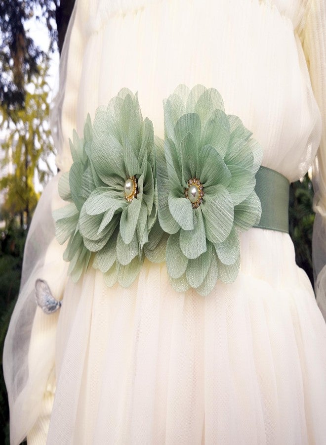 Oyabridal Pearl Tulle Flower Girl Sash Belt for Dress Bridesmaid and Flower Girls Sash Belt Bridal Wedding (Sage) - Image 4
