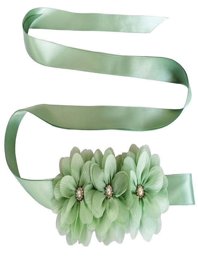 Oyabridal Pearl Tulle Flower Girl Sash Belt for Dress Bridesmaid and Flower Girls Sash Belt Bridal Wedding (Sage) - Image 1