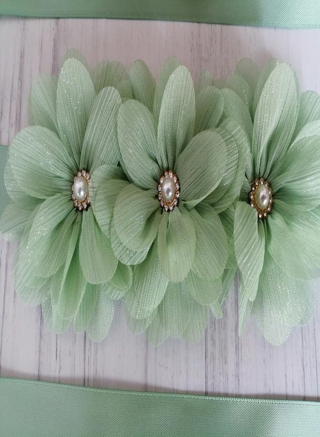 Oyabridal Pearl Tulle Flower Girl Sash Belt for Dress Bridesmaid and Flower Girls Sash Belt Bridal Wedding (Sage) - Image 5