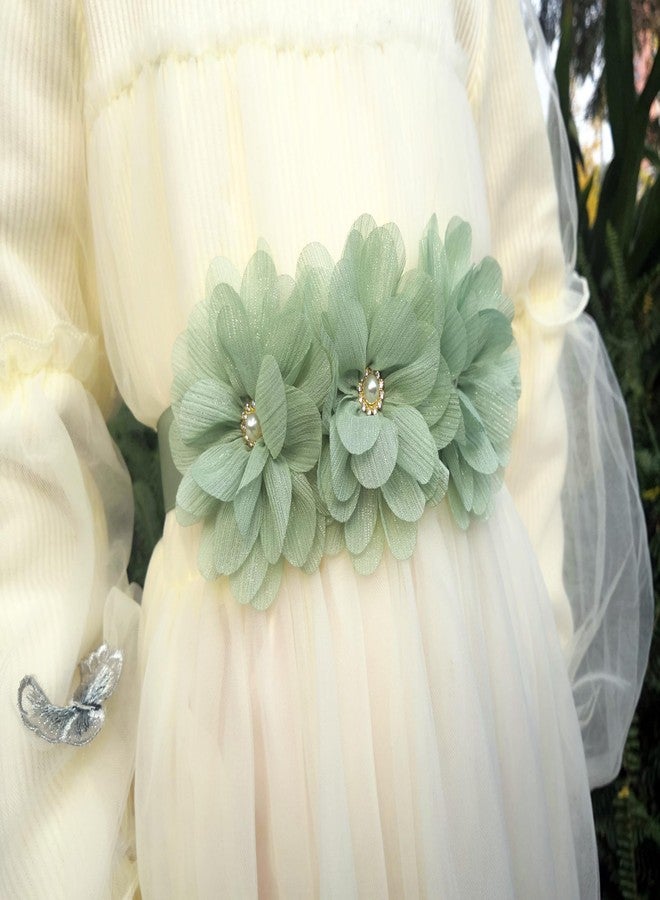 Oyabridal Pearl Tulle Flower Girl Sash Belt for Dress Bridesmaid and Flower Girls Sash Belt Bridal Wedding (Sage) - Image 3