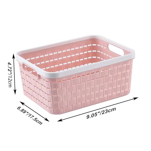 ANNIYA Plastic Storage Bin Baskets Toilet Paper Basket for Bathroom Plastic Organizer Shower Caddy with Handles for Living Room Small Pink 2 pack - Image 3