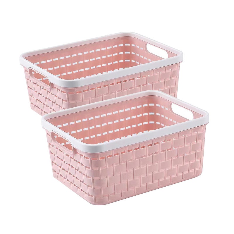 ANNIYA Plastic Storage Bin Baskets Toilet Paper Basket for Bathroom Plastic Organizer Shower Caddy with Handles for Living Room Small Pink 2 pack - Image 2