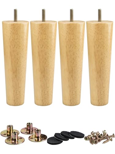 La Vane 5 inch / 12cm Solid Wood Furniture Legs - Tapered Replacement Feet with 5/16 inch Thread & Mounting Plates - Set of 4 for Sofa, Couch, Cabinet, Ottoman - Image 1