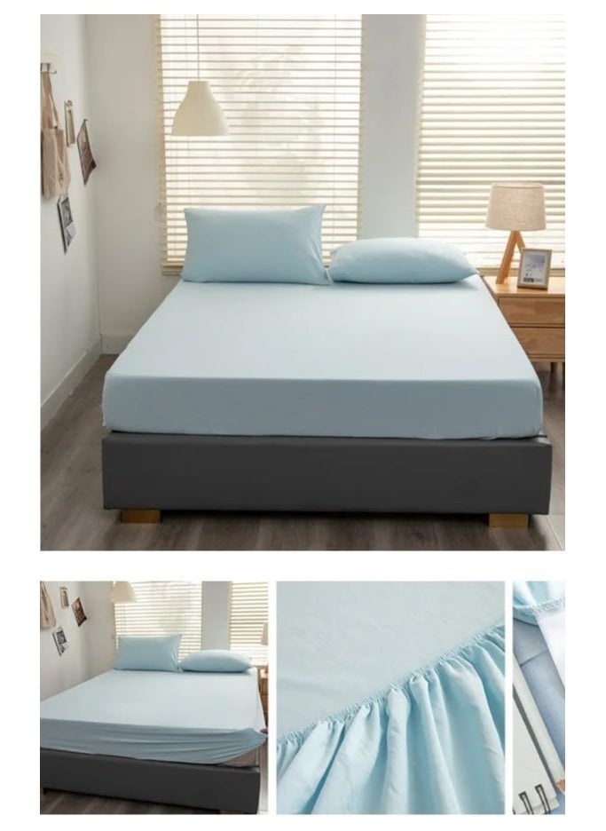 QBED QBED Plain Fitted Sheet Set for Hotels, Homes & Touristic Villages 3 Pieces (180 * 200 * 30cm, Baby Blue)  - Image 2