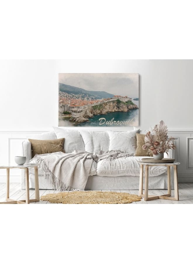 هوم جاليري لوحة فنية جدارية من القماش، صورة تجريدية مؤطرة لأسوار مدينة دوبروفنيك القديمة، 120×80 سم - Image 1