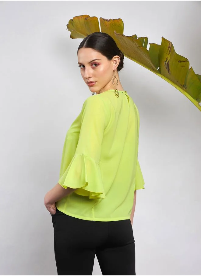 SASSAFRAS Solid Ruffle Sleeve Top by Styli