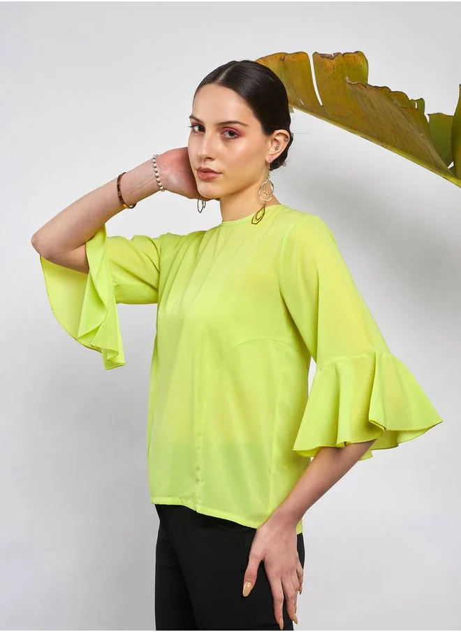 SASSAFRAS Solid Ruffle Sleeve Top by Styli