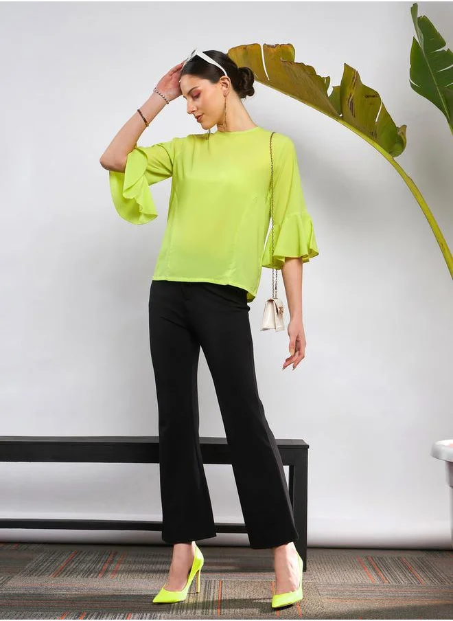SASSAFRAS Solid Ruffle Sleeve Top by Styli