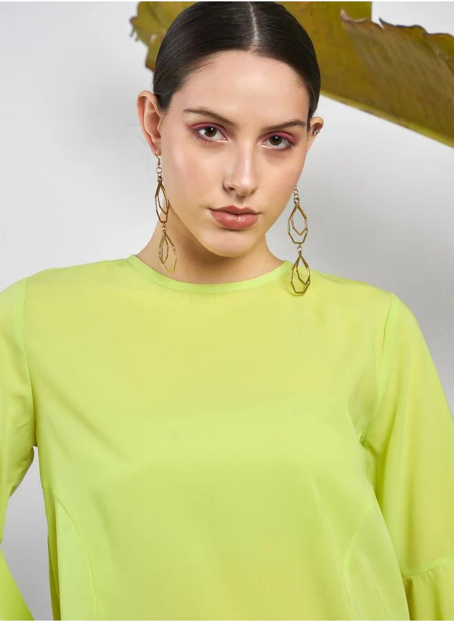 SASSAFRAS Solid Ruffle Sleeve Top by Styli