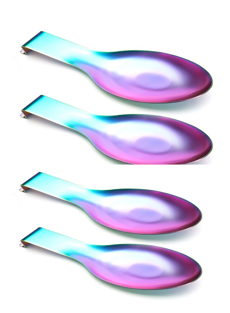 Y&D 4PCS Stainless Steel Rainbow Colour Spoon Rest for Kitchen Counter Cooking Utensil Ladle Holder Stove Top Rust Resistant Spatula Dishwasher Safe  - Image 1