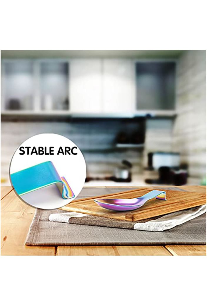 Y&D 4PCS Stainless Steel Rainbow Colour Spoon Rest for Kitchen Counter Cooking Utensil Ladle Holder Stove Top Rust Resistant Spatula Dishwasher Safe  - Image 3