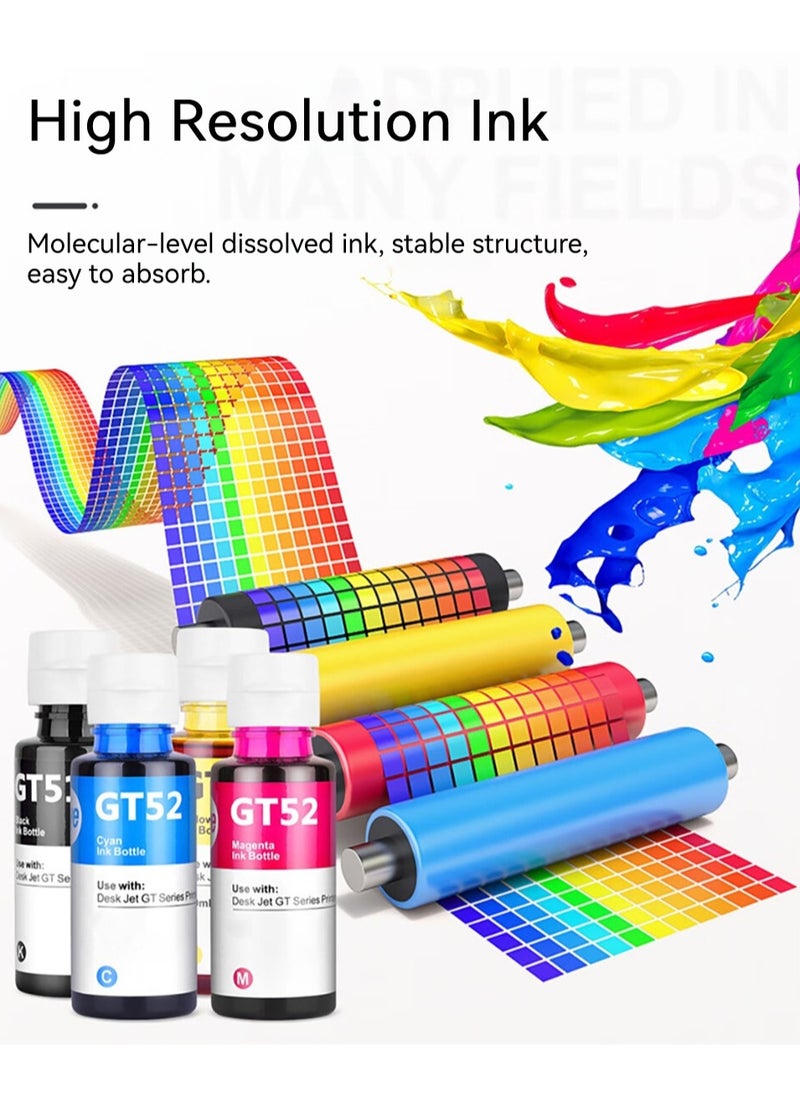 Generic - مجموعة إعادة تعبئة الحبر GT52 المتوافقة مع طابعة HP DeskJet Smart GT Tank Ink (4 عبوات) - Image 1
