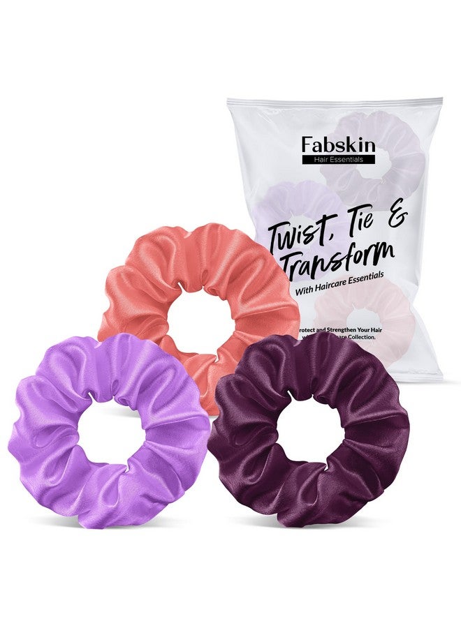 Fabskin Luxury Satin Scrunchies For Women and Girls | Stylish & Cute Hair Accessories Ties Scrunchies Ponytail Holders | Pack Of 3 (Dark Purple, Peach & Wine) - Image 1