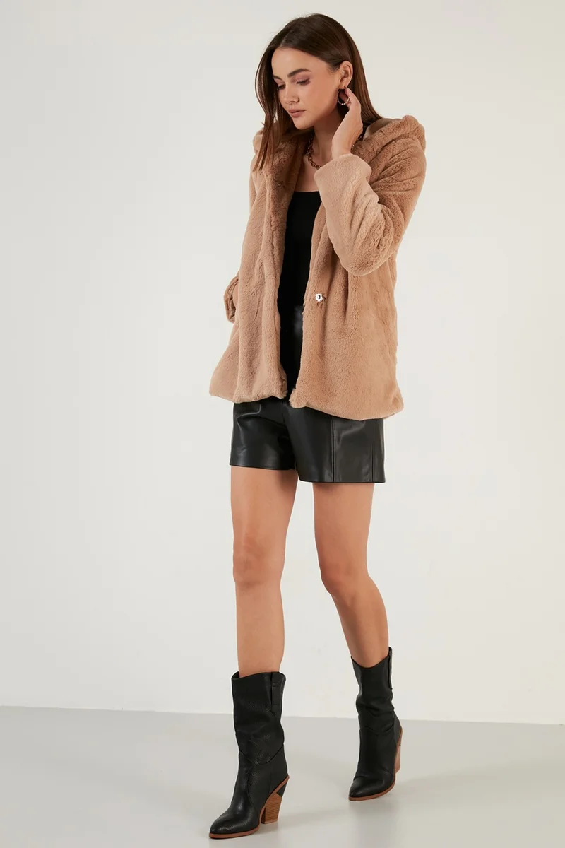Lela Hooded Soft Shaggy Lined Slim Fit Faux Fur Women's Fur 6238066