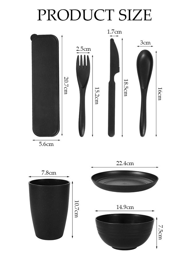 DUNISO 28 Pcs Wheat Straw Dinnerware Set，Portable Reusable Dinnerware Cutlery Sets，Eco-Friendly Lightweight Unbreakable Dish Set，for Kids Adult Home Office Party Picnic Camping Outdoor - Image 2
